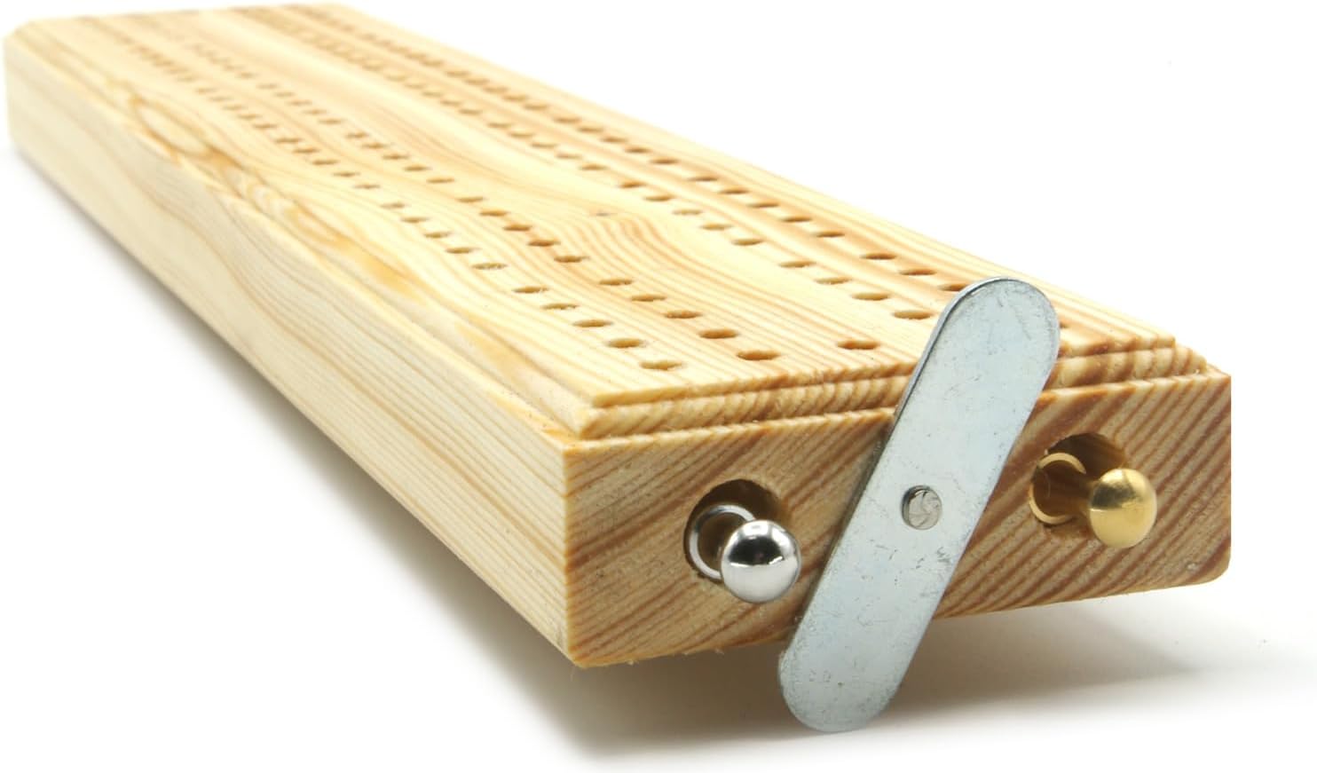 Wooden cribbage board with peg storage 