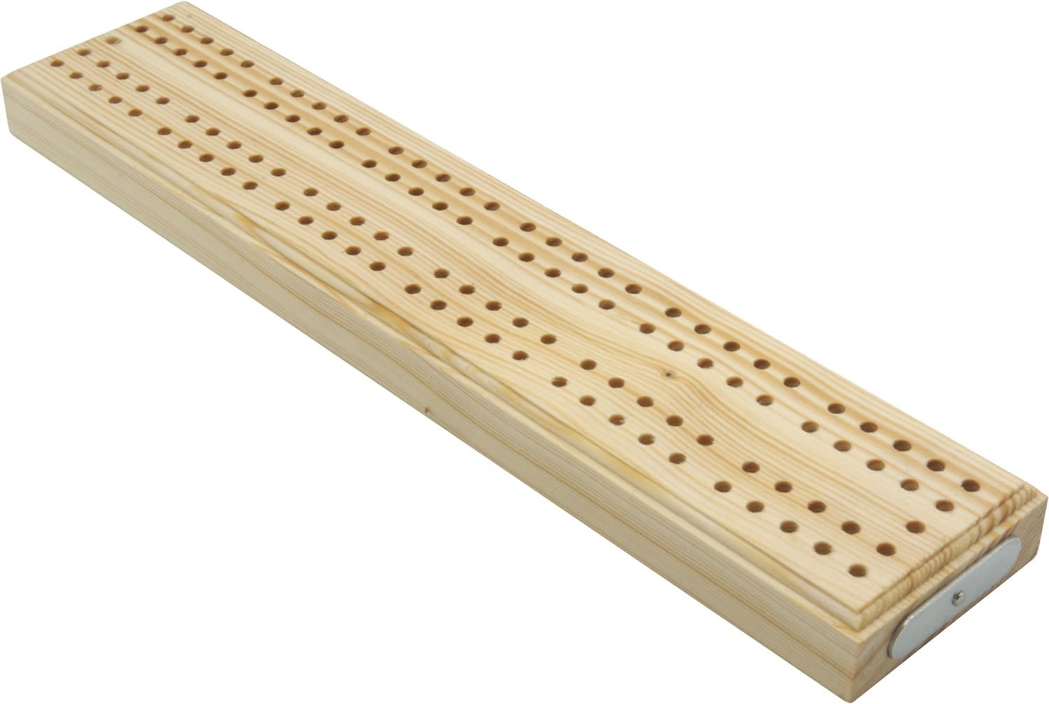 Wooden cribbage board with pegs