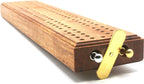 Hardwood cribbage board with peg storage