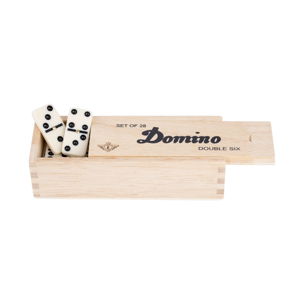Small Double 6 dominoes in wooden box