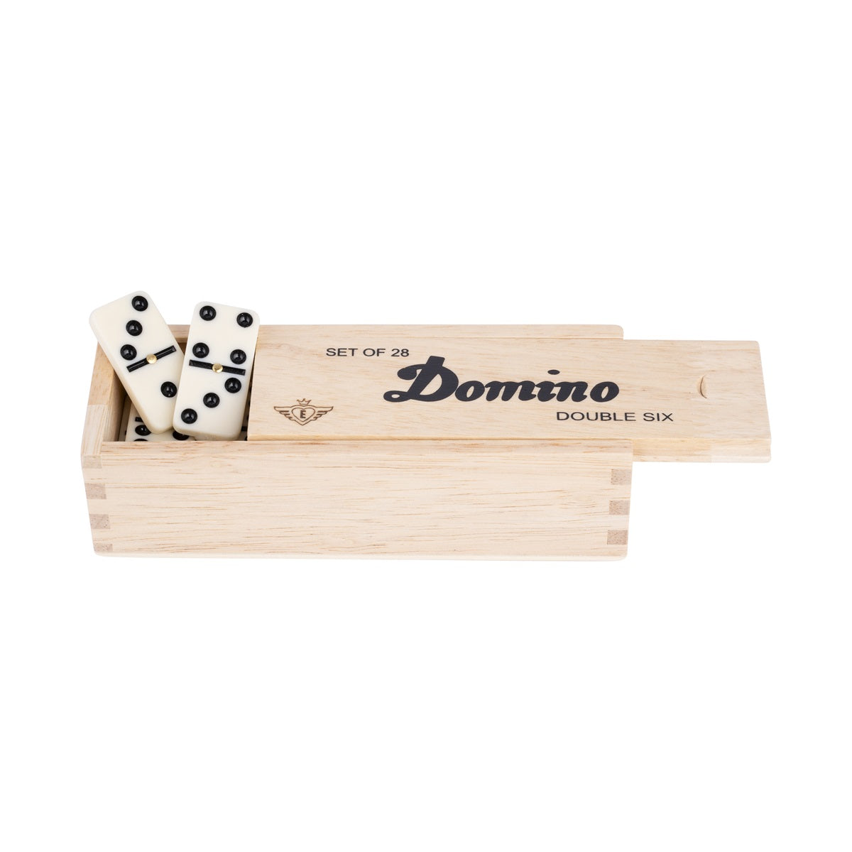 Small Double 6 dominoes in wooden box
