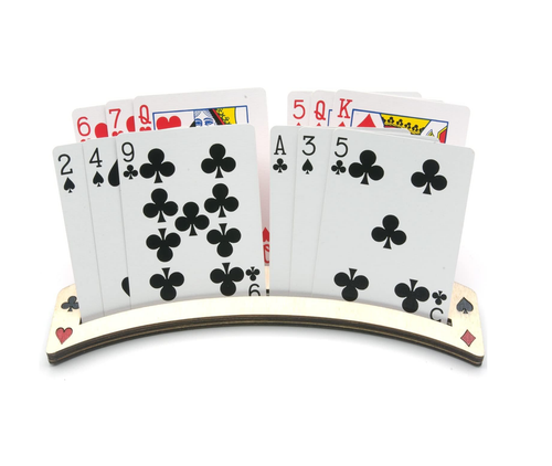 Wooden playing card holder with playing cards