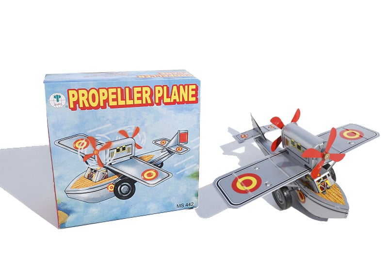 2-man propeller plane Tin Toy with packaging