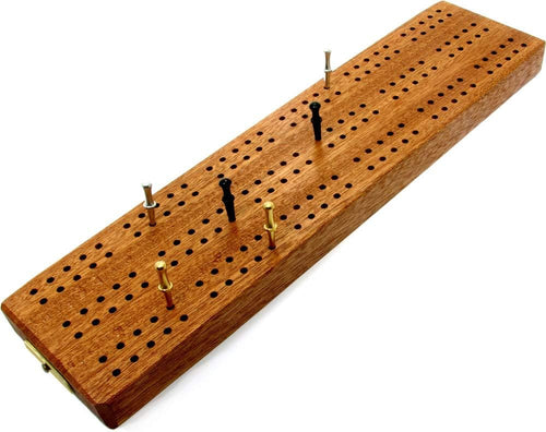 3 track Hardwood cribbage board with pegs and peg storage