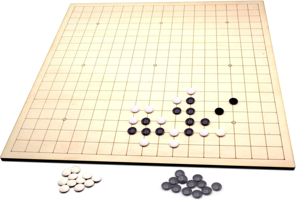 Large Go board with black and white stones