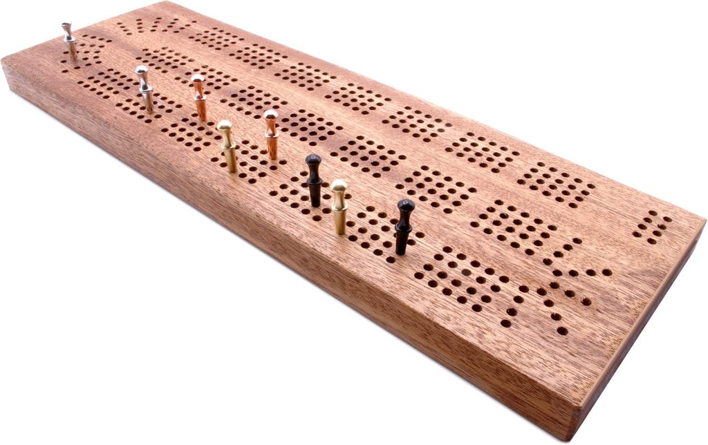 4 track Hardwood cribbage board with cribbage pegs 