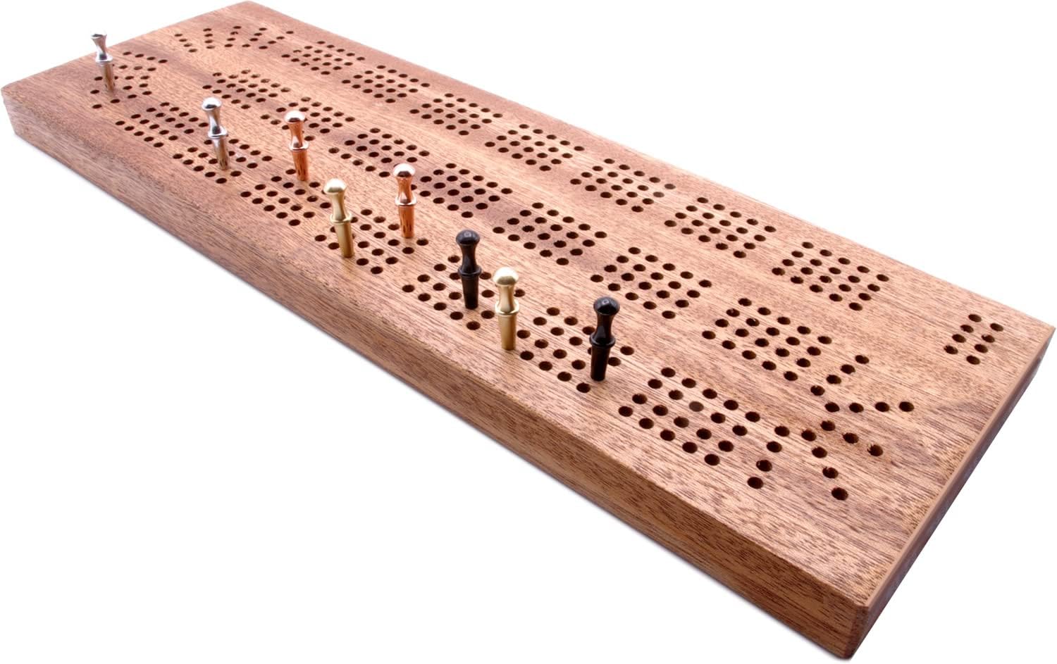 4 track Hardwood cribbage board with cribbage pegs 