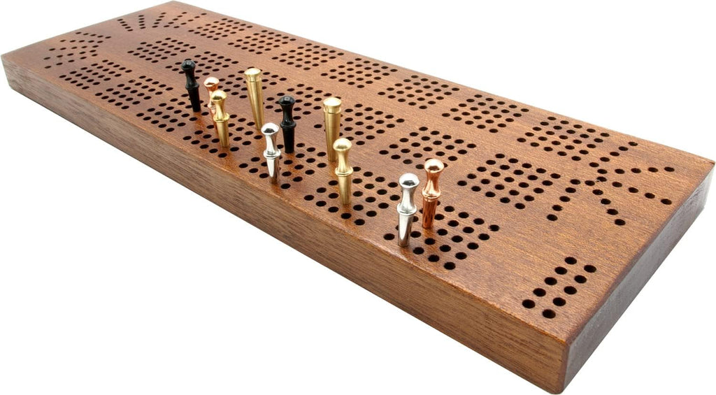 5 Track hardwood cribbage board with cribbage pegs 