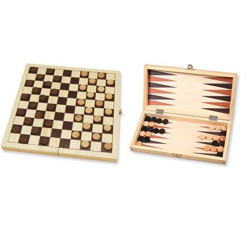 Wooden Folding Draughts / Backgammon Set
