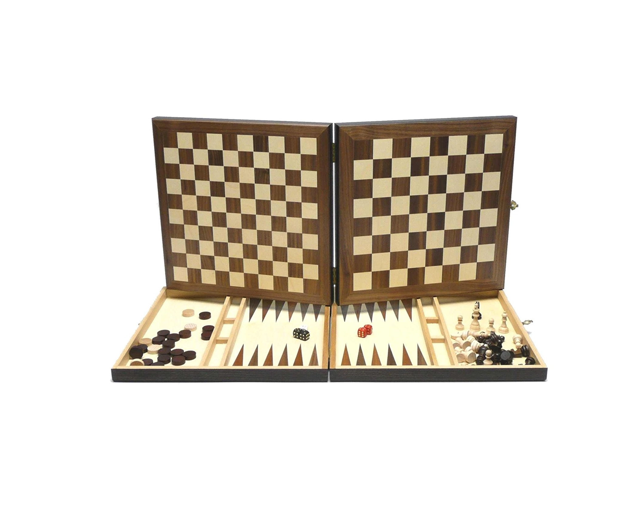 Large Wooden Folding Chess, Draughts & Backgammon games compendium