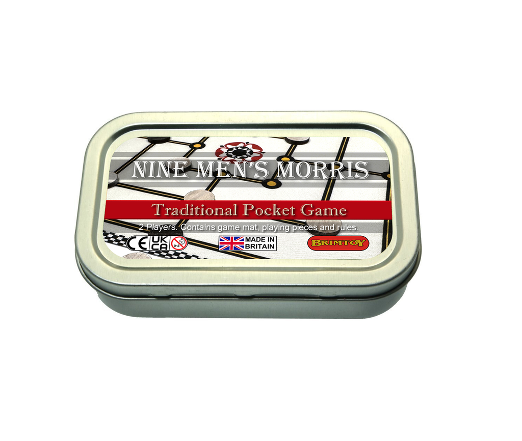 Nine Men's Morris game set in a tin 