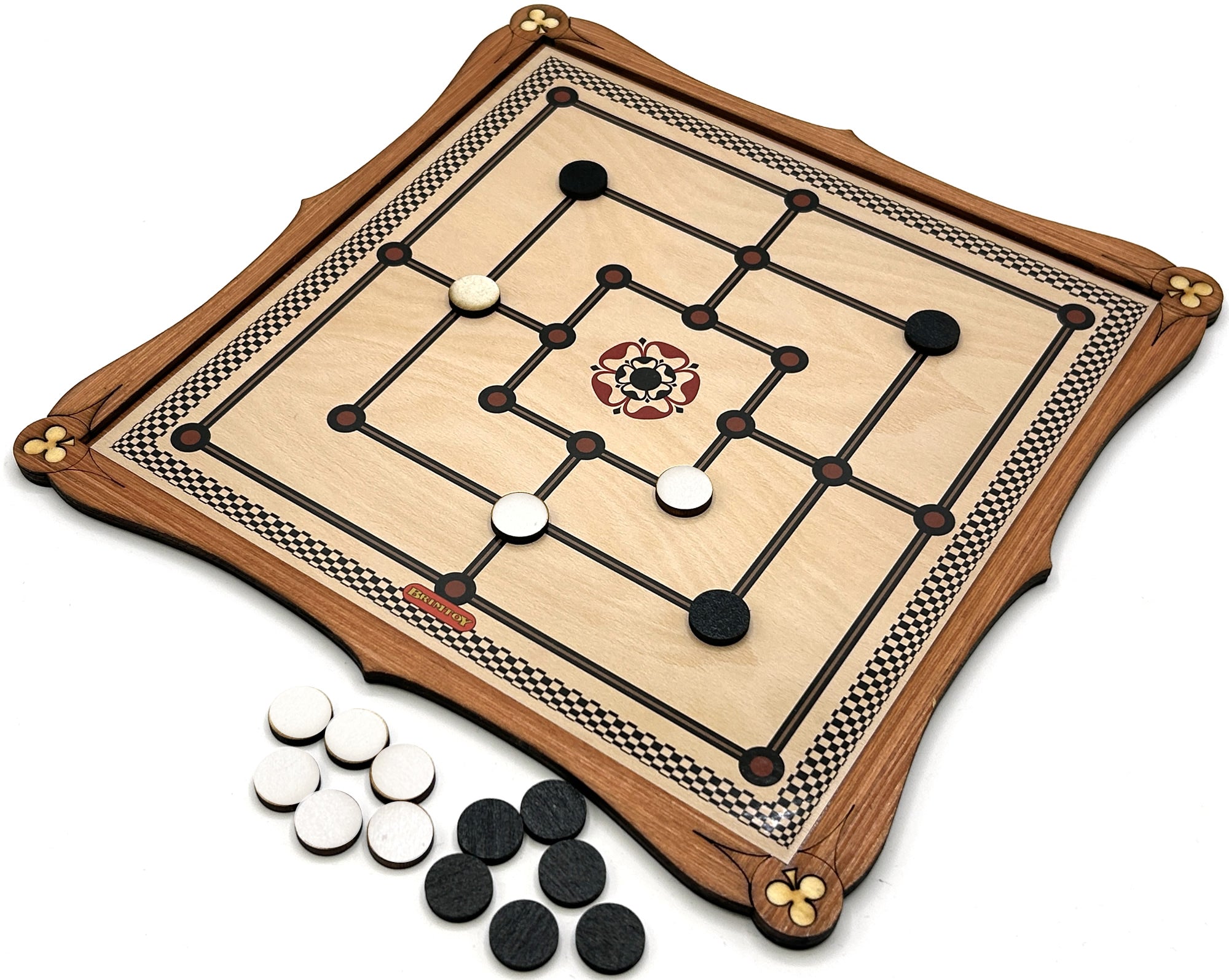Wooden Nine Men's Morris Board Game with playing pieces