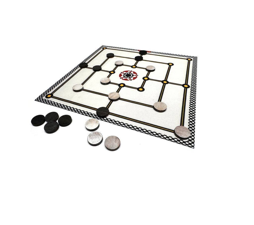 Nine Men's Morris game set with pieces and playing mat
