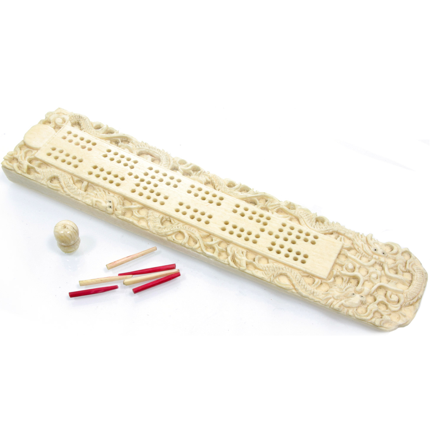 Chinese carved bone Cribbage Board