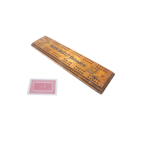Antique Blue Bell tobacco advertising cribbage board
