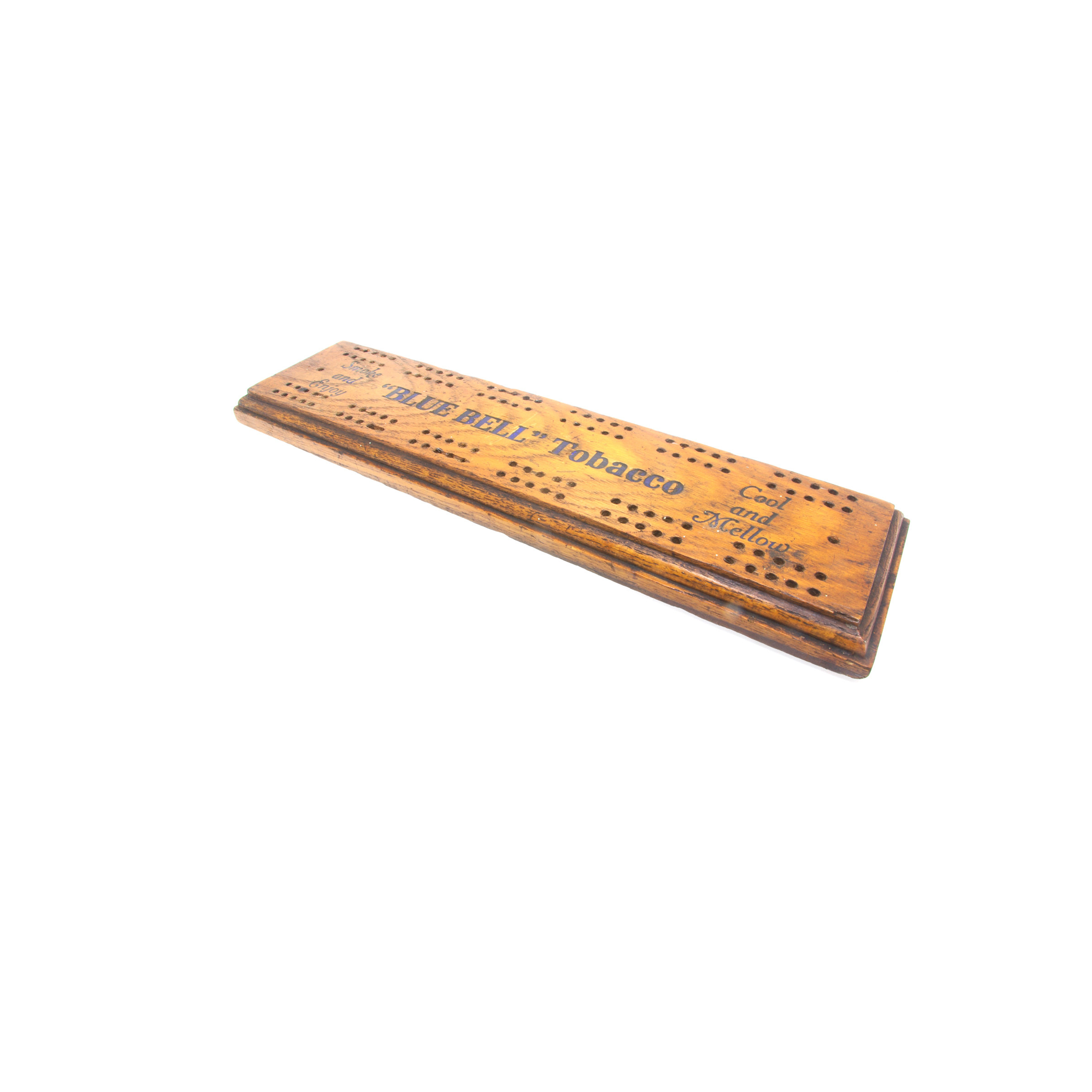 Antique Blue Bell tobacco advertising cribbage board
