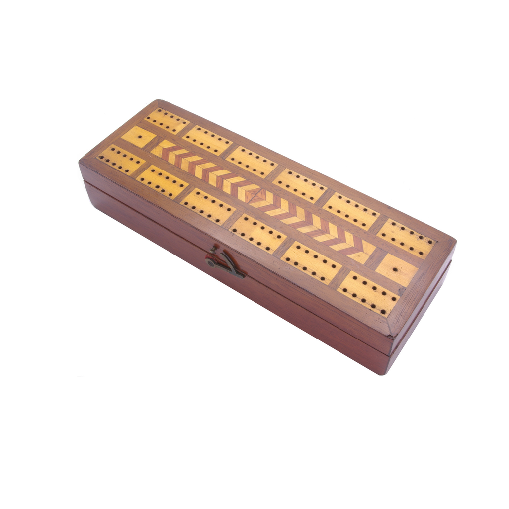 Inlaid antique mahogany cribbage box