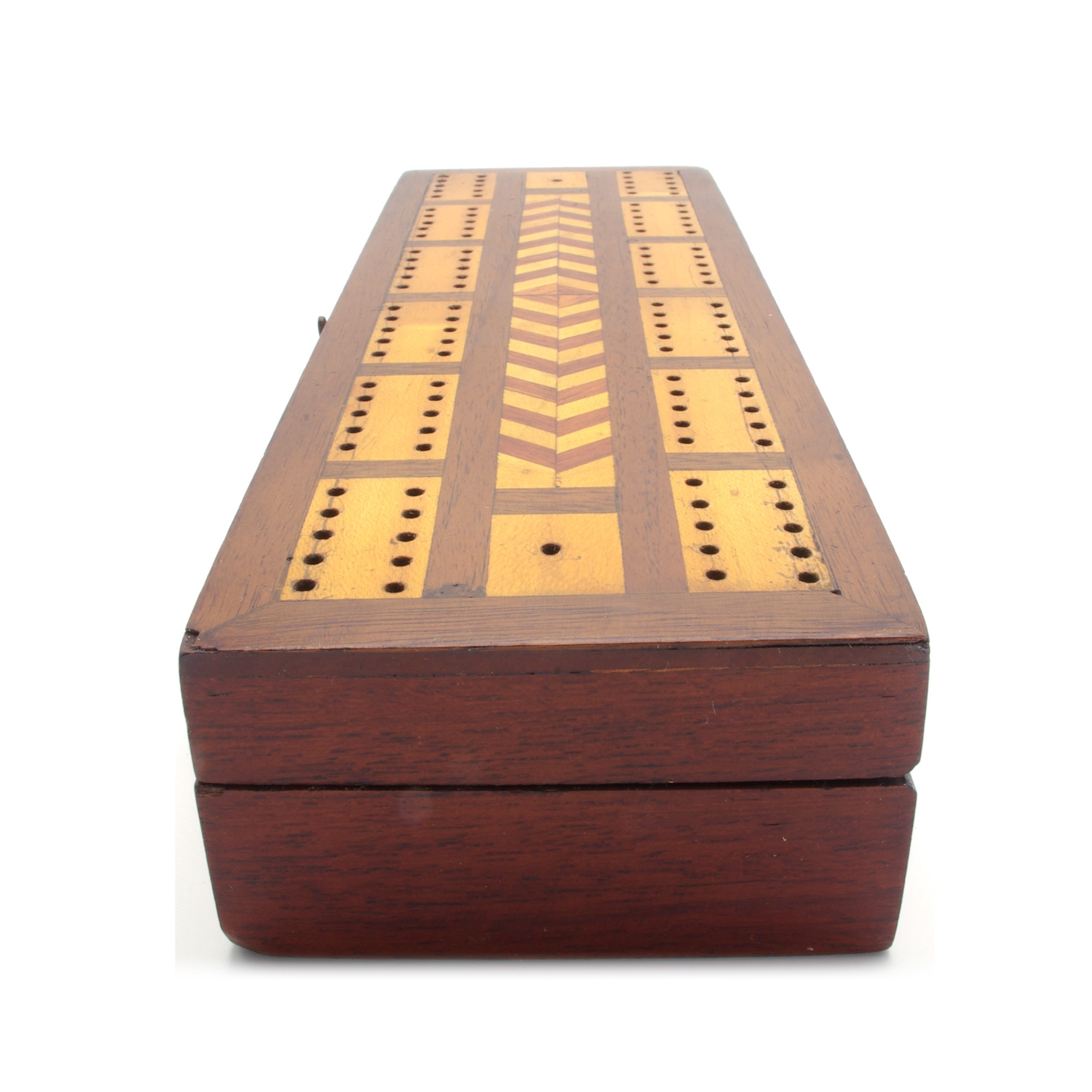 Inlaid antique mahogany cribbage box