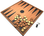 40cm Wooden Backgammon Game with wooden pieces and doubling dice.