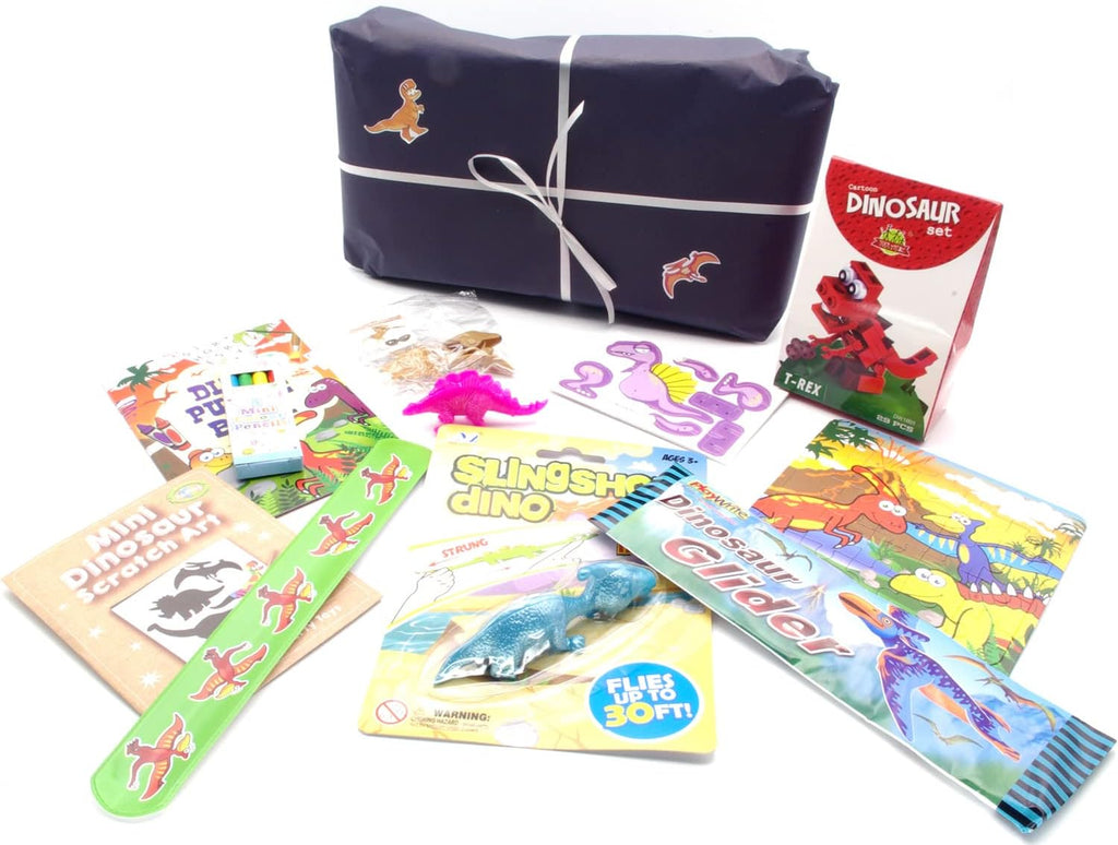 Dinosaur themed Pass the parcel party game with a mix of dinosaur toys