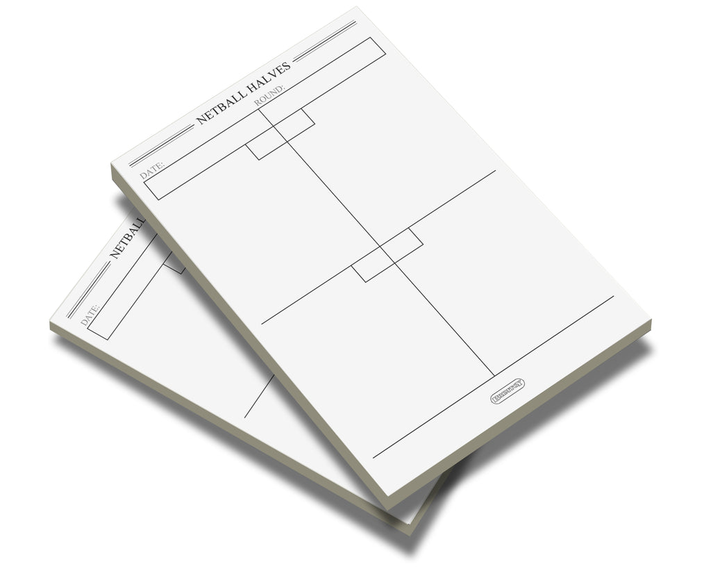 Netball Halves score pads/scoring cards - Available in 2, 4 or 12 pack.