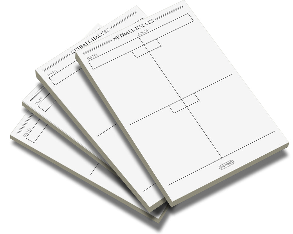 Netball Halves score pads/scoring cards - Available in 2, 4 or 12 pack.