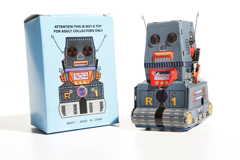 R1 tin toy robot with colouring packaging