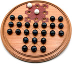 Round Asalto wooden board game with marble playing pieces