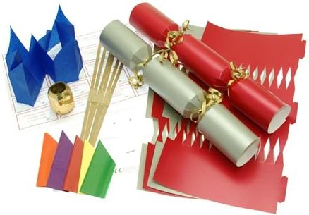 Red & Silver make your own Christmas crackers with jokes, hats, snaps and ribbon