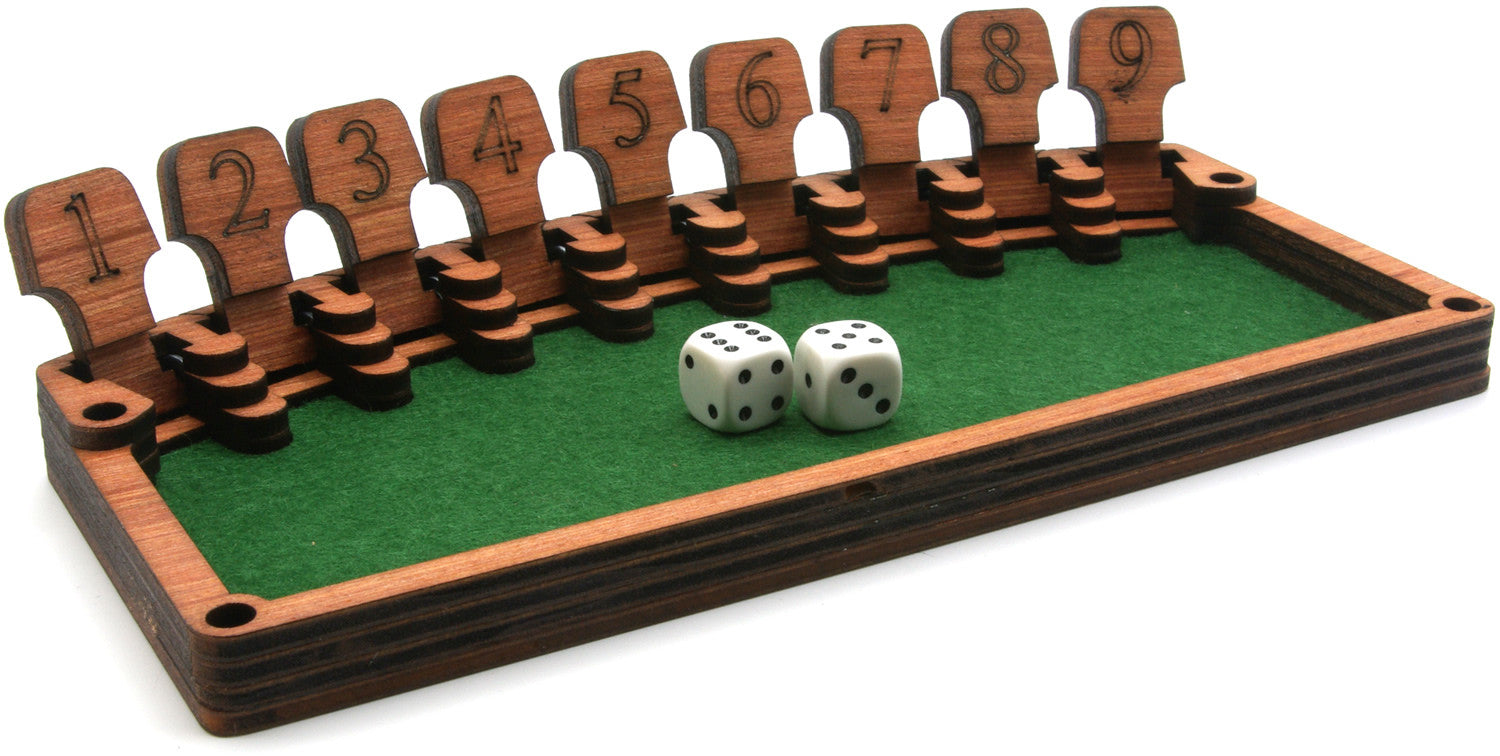 Wooden shut the box game with dice