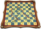 Wooden snakes and ladders board game .