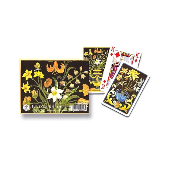 Floral-themed playing cards with decorative covers 