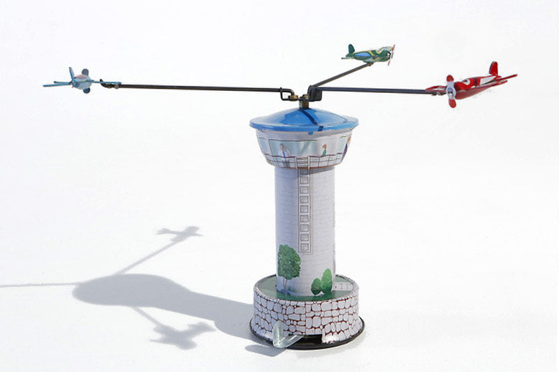 Airport Tower Carousel tin toy with 3 planes