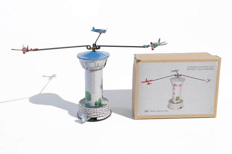 Airport Tower Carousel tin toy with 3 planes and packaging