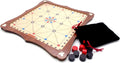 Alquerque board game with playing pieces and drawstring bag