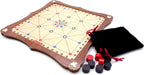 Alquerque board game with playing pieces and drawstring bag