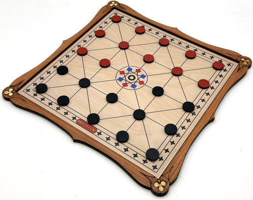 Wooden Alquerque Board Game with playing pieces