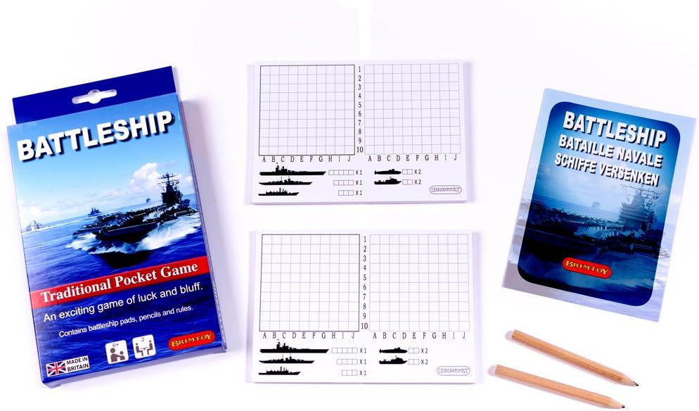 Battleship game with instructions, pencils and battleship pads.