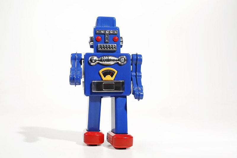 Big Blue robot tin toy 