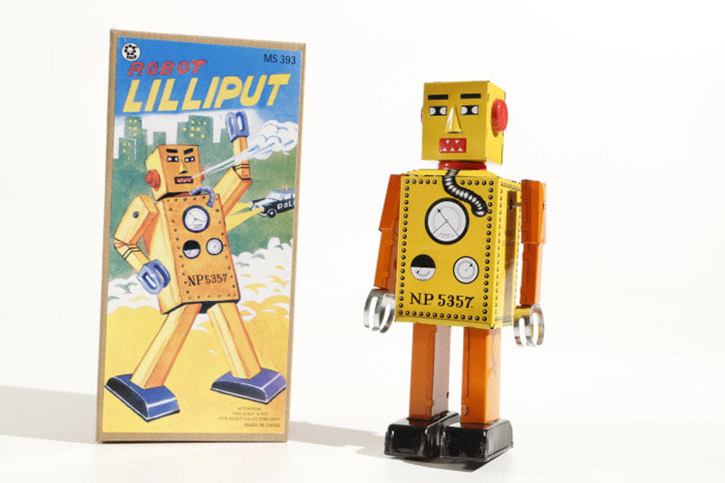 Big Lilliput Vintage tin toy robot  with its packaging 