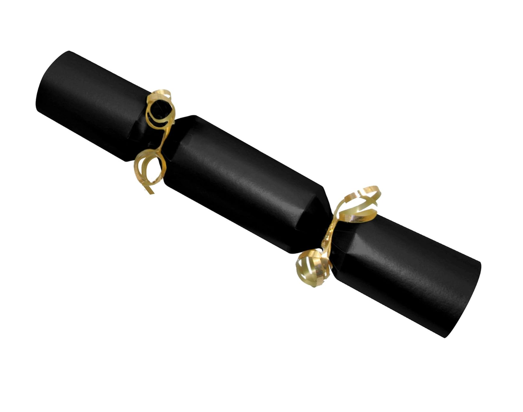 Black cracker with gold ribbon