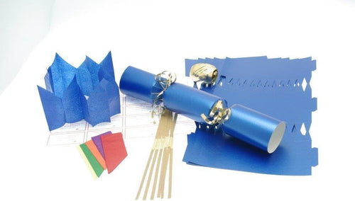 Blue make your own Christmas crackers with jokes, hats, snaps and ribbon
