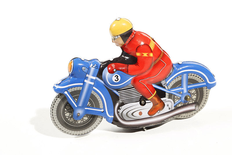 blue motor racer tin toy