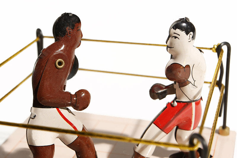 Close up of Boxing Ring & Boxers tin toy