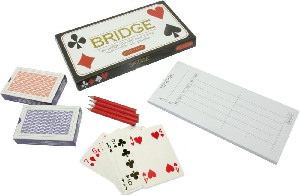 Bridge card game set with pencils, playing cards and score pad