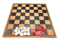Chess/draughts board with playing pieces