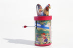 Colourful clucking rooster tin toy 