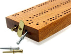 Continuous 2 track hardwood cribbage board with peg storage