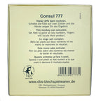 Back of consult the educated monkey tin toy  packaging