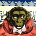 Monkey face from consult the educated monkey tin toy 